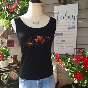 HARLEY-DAVIDSON ♡ Gorgeous Black Soft Shimmering Rose Graphics H-D Tank Top M